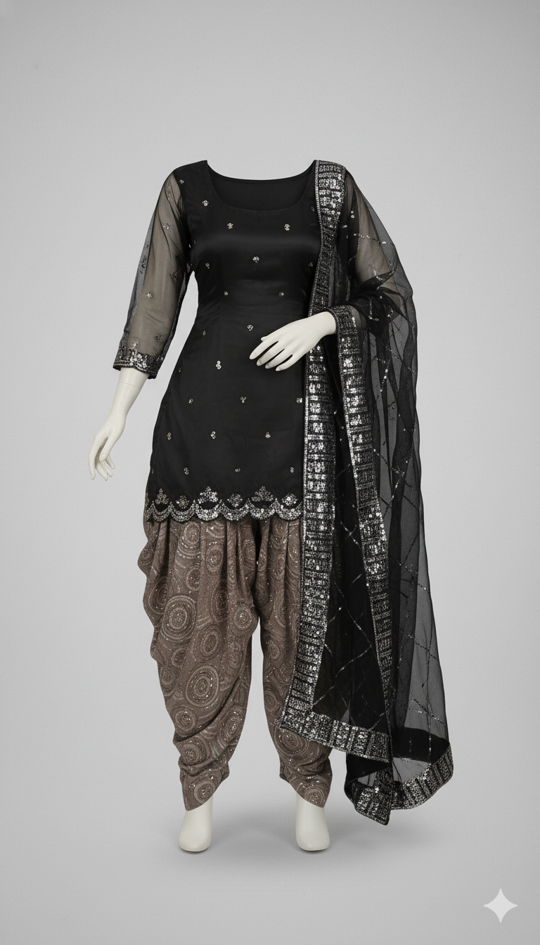 Black A-line suit with Patiala Salwar - Image 3