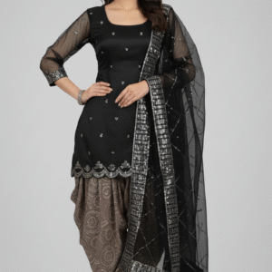 Black A-line suit with Patiala Salwar