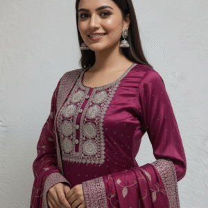 Beautifull Wine Embroidary Suit